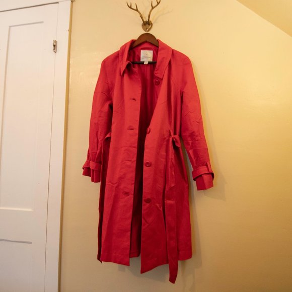Designer Classique Vintage Classic Red Trench Coat, 70's Vintage Trench Coat NWT - Picture 1 of 16